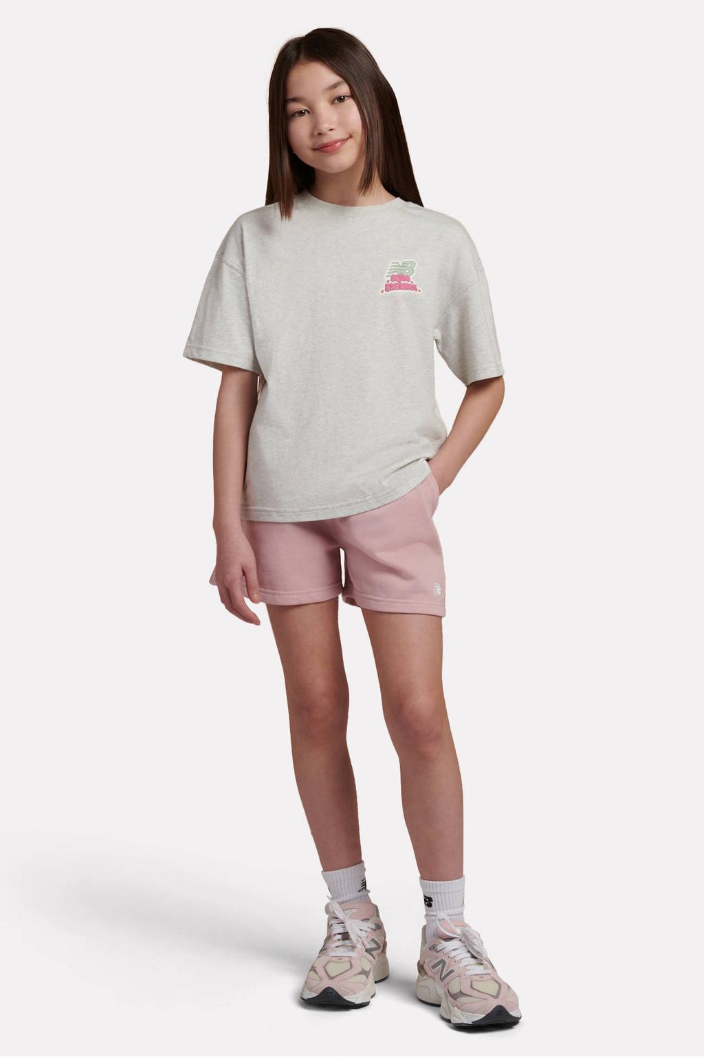 Roze meisjes New Balance sweatshort van katoen met elastische tailleband met koord en effen