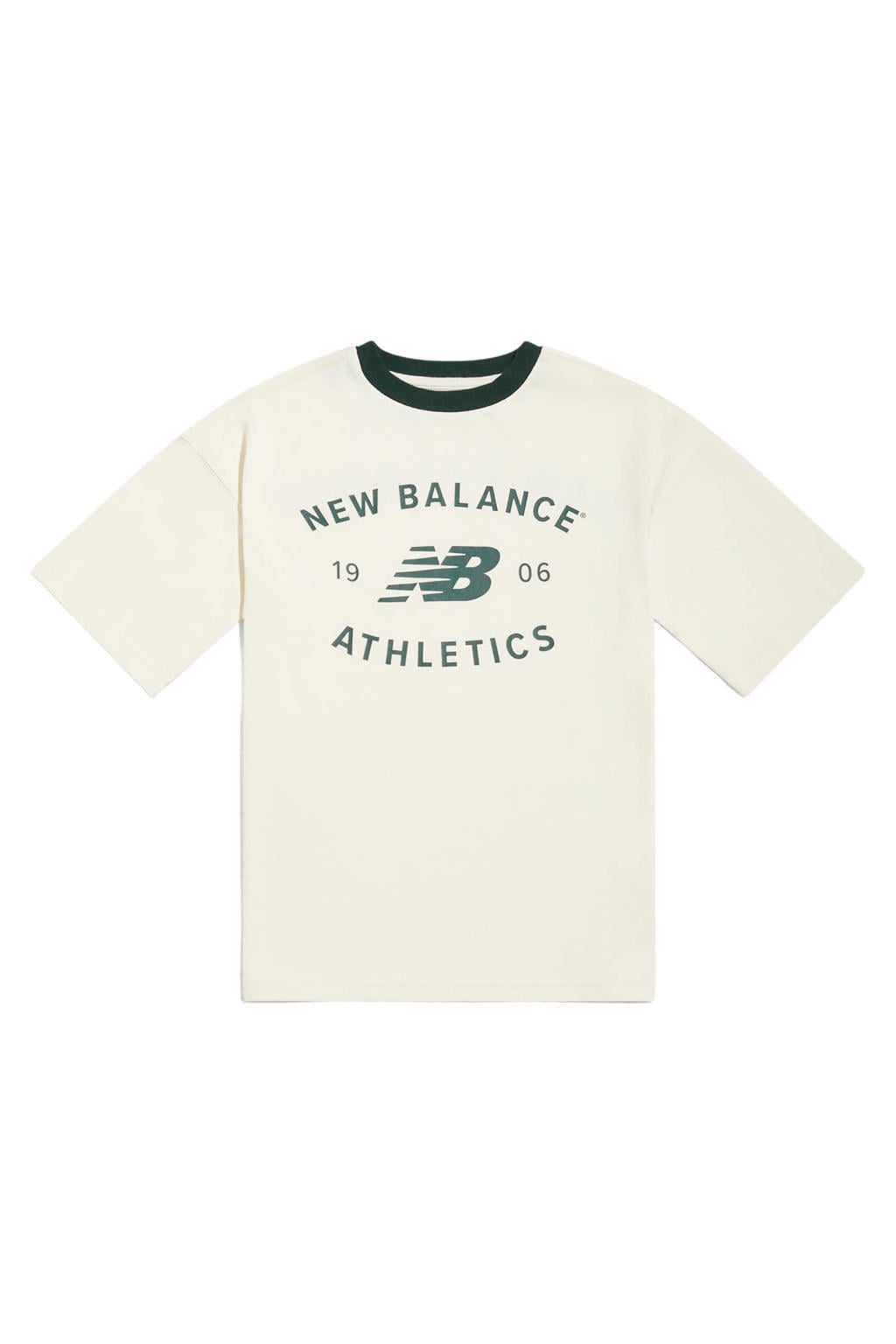 Ecru meisjes New Balance T-shirt van katoen met effen, korte mouwen en ronde hals