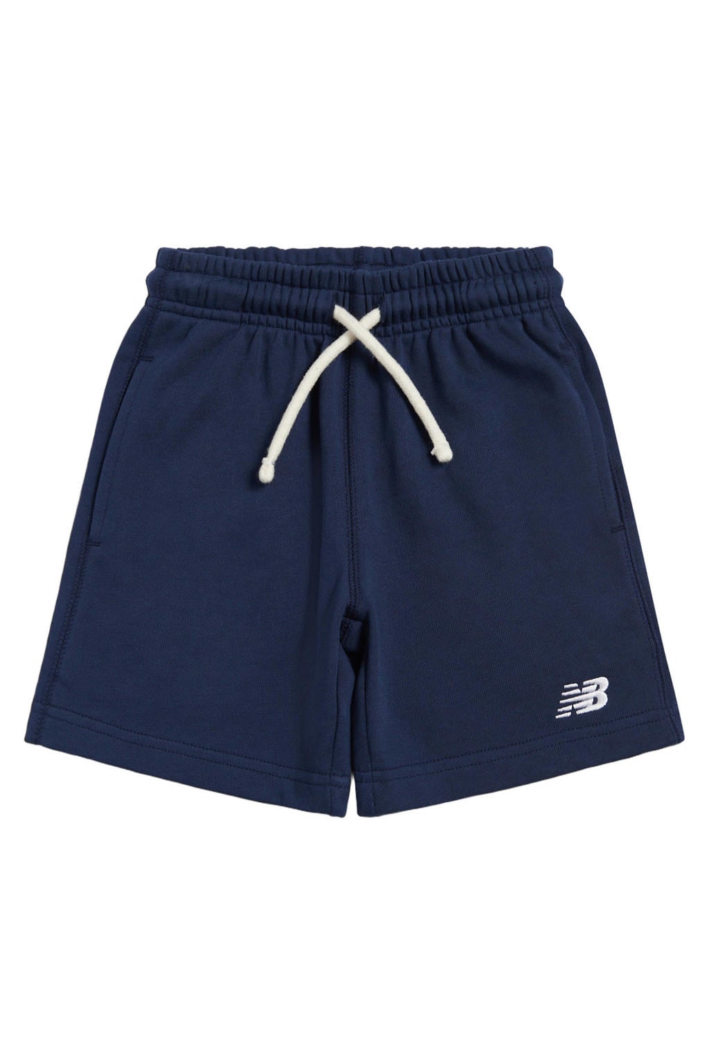 Donkerblauwe jongens en meisjes New Balance sweatshort met elastische tailleband met koord en effen
