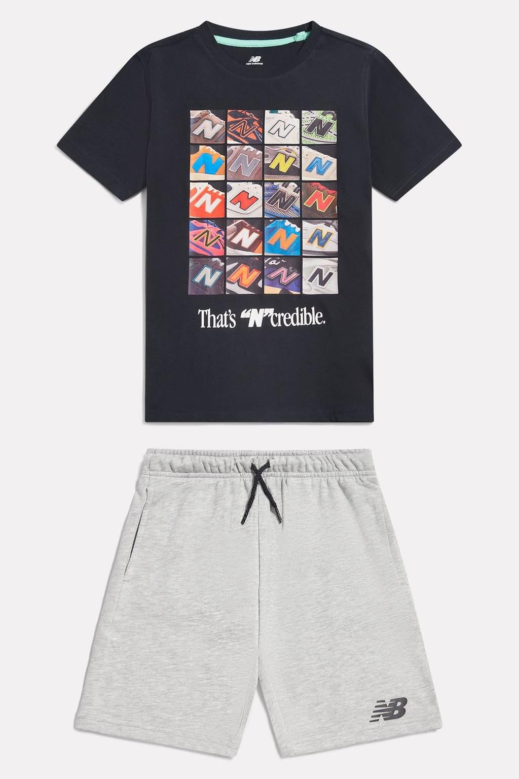 New Balance T-shirt en short set met print - zwart/grijs