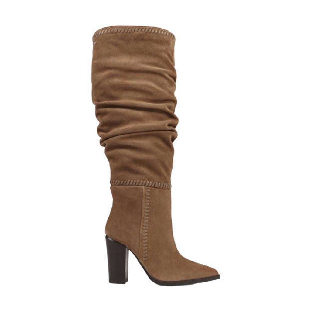 Lichtbruine dames BRONX New-Americana suède laarzen met blokhak - met halve rits