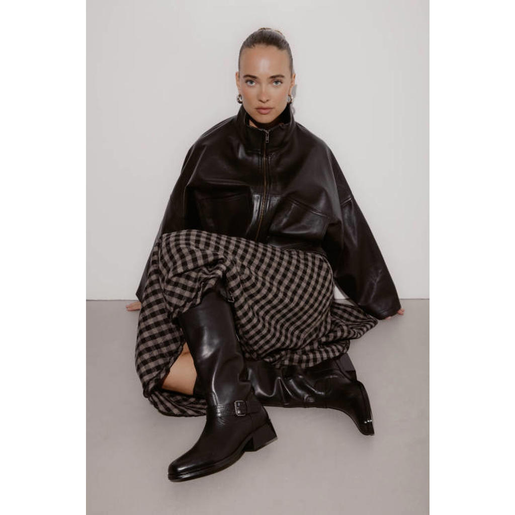 Zwarte dames BRONX Brod-ey leren laarzen - van 100% cow leather met ritssluiting