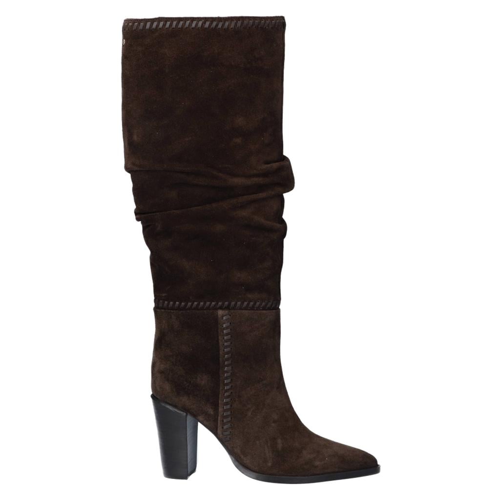 Donkerblauwe dames BRONX New-Americana suède laarzen met blokhak - met halve rits