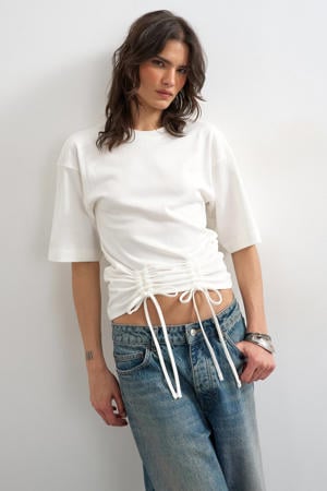 regular fit T-shirt met rijgdetail - ecru