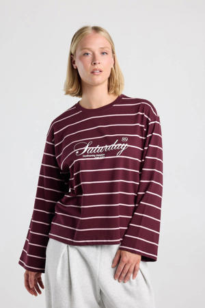 gestreept T-shirt met tekst - donkerrood