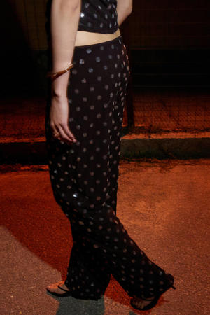 wide leg broek met stippen en pailletten - donkerbruin