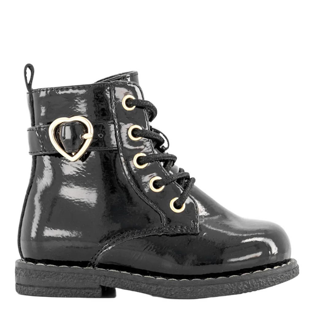 Zwarte meisjes Graceland lakleren enkelboots - met rits- en vetersluiting