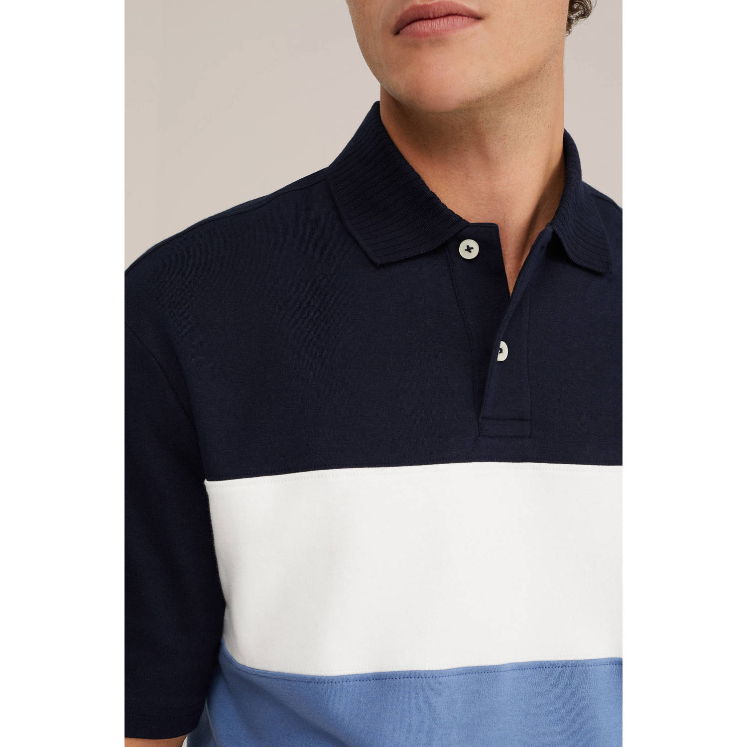 WE Fashion boxy gestreepte polo blauw
