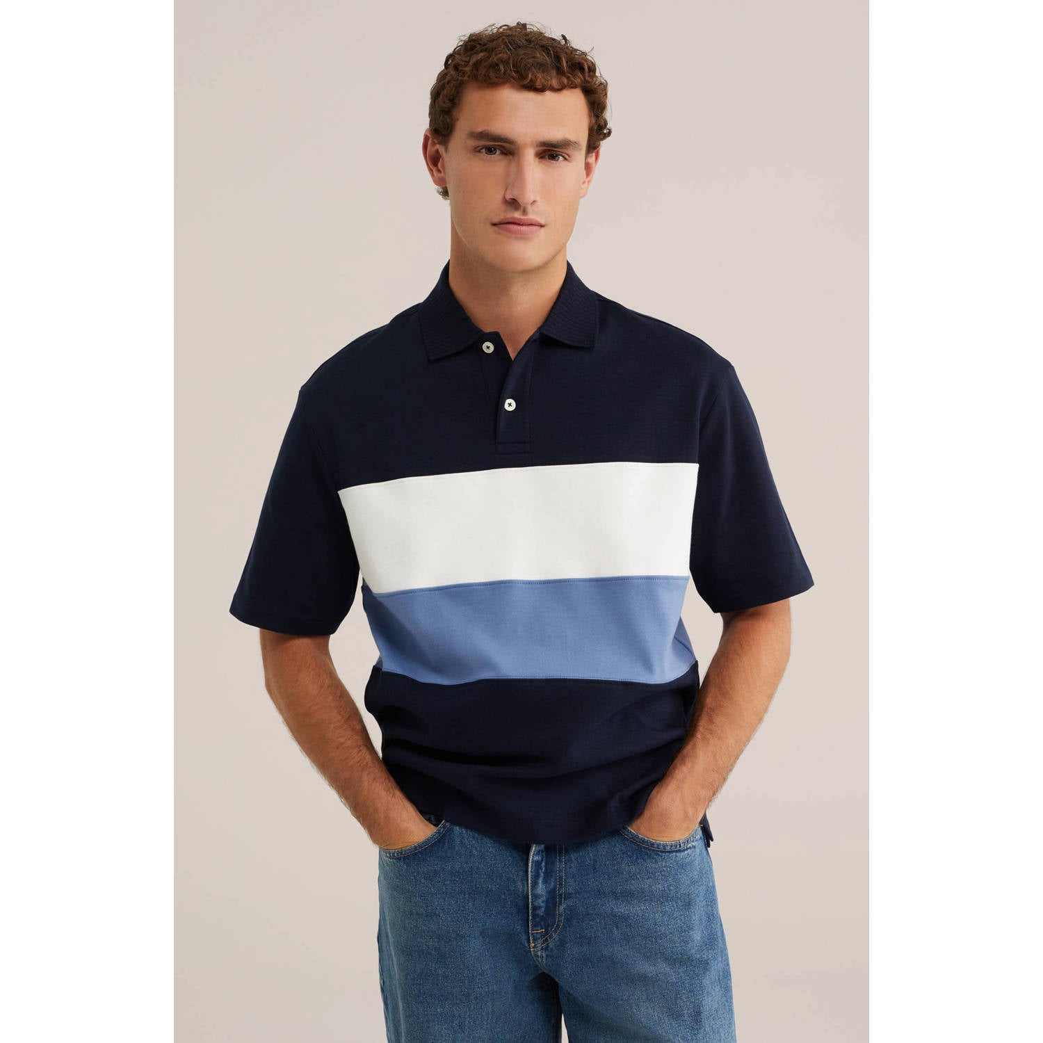 WE Fashion boxy gestreepte polo blauw