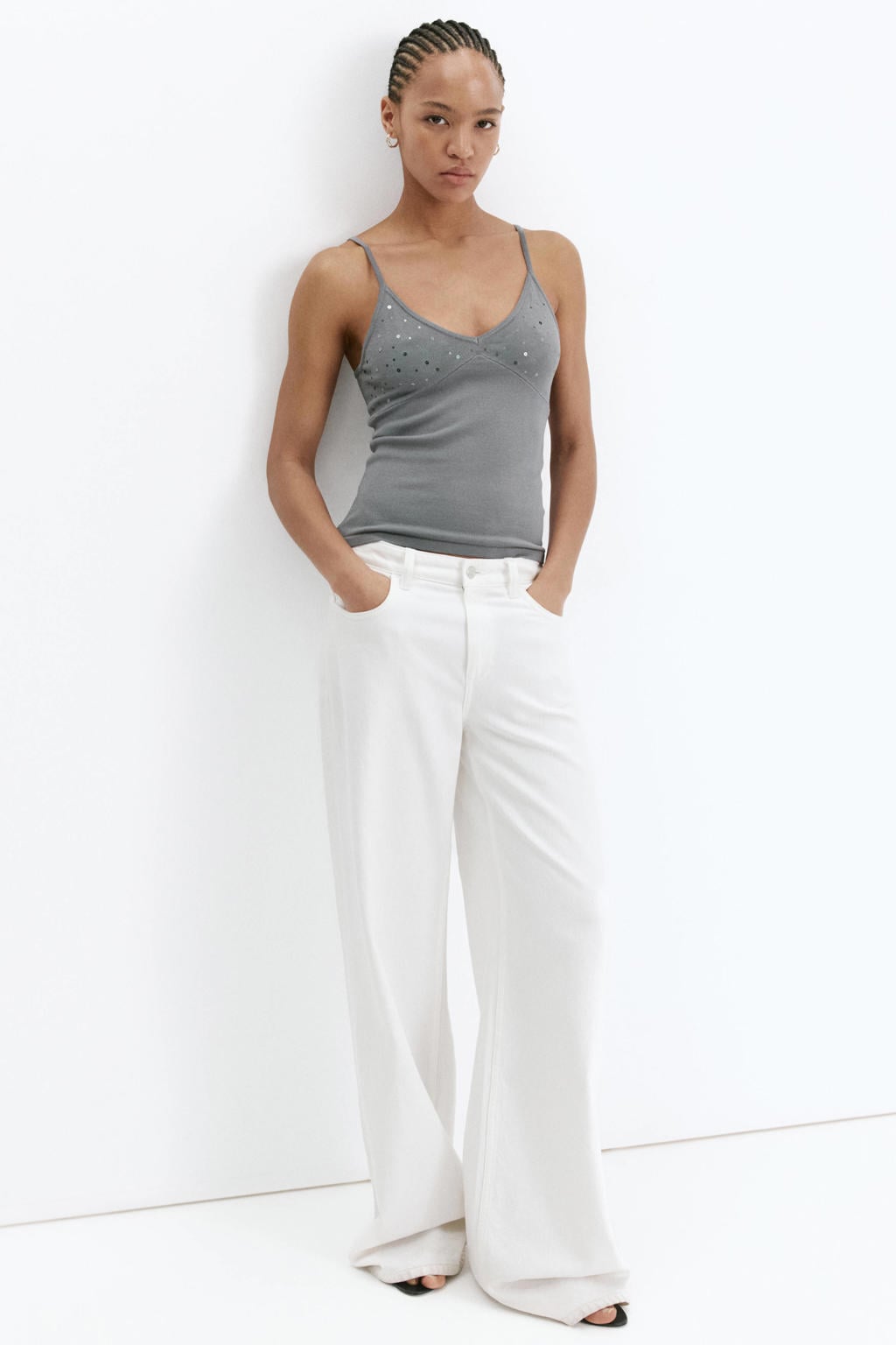 Mango top met pailletten - grijs
