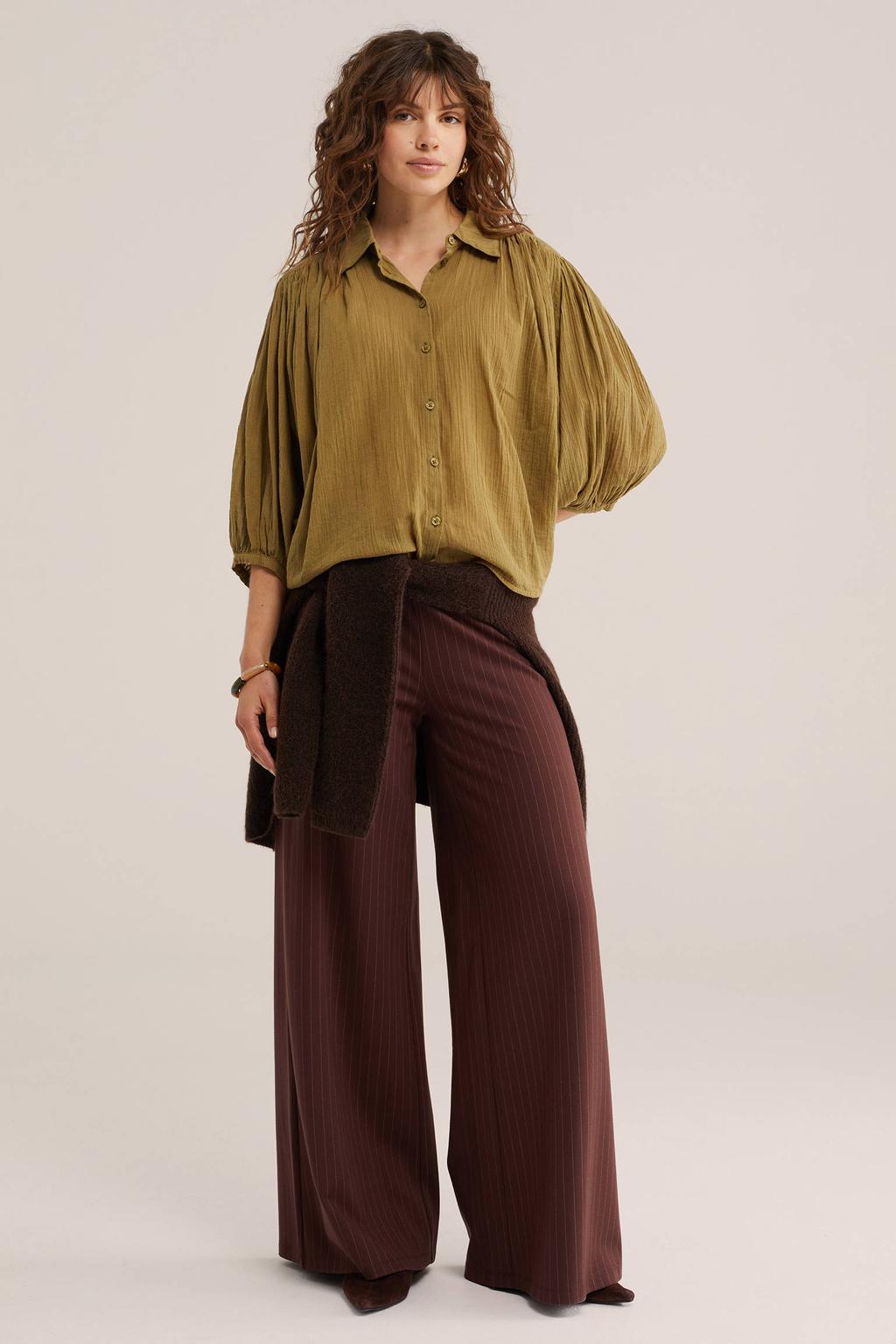 Bruine dames WE Fashion wide leg gestreepte broek van viscose