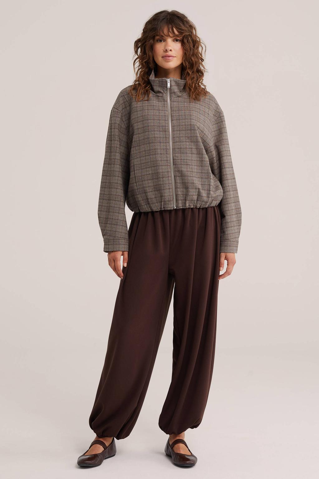 Donkerblauwe dames WE Fashion ballonbroek van polyester met regular waist, elastische tailleband en effen