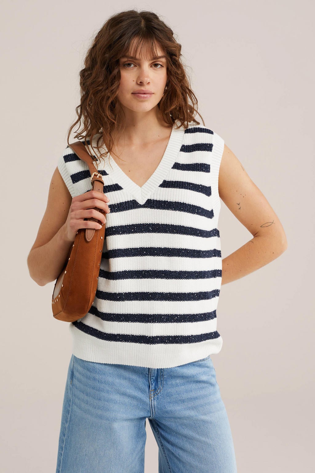 WE Fashion gebreide gestreepte top - wit