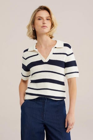 gebreide gestreepte polo - blauw