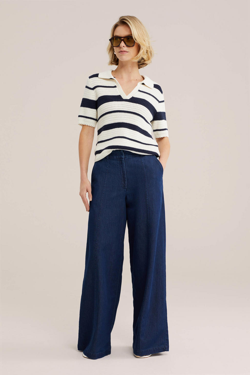 WE Fashion gebreide gestreepte polo - blauw