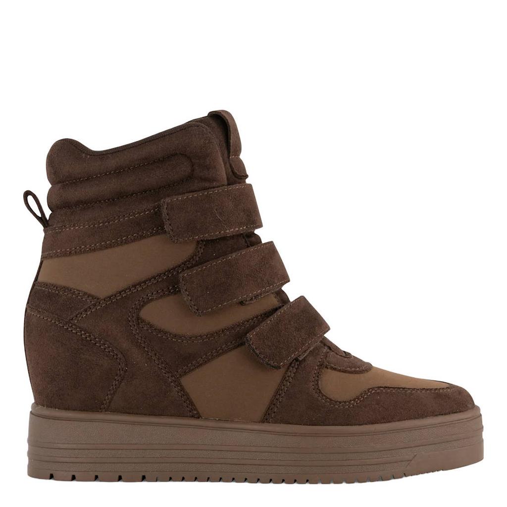 Bruine dames Graceland suèdelook sneakers met sleehak - met klittenband