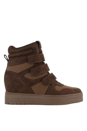 suèdelook sneakers met sleehak - bruin
