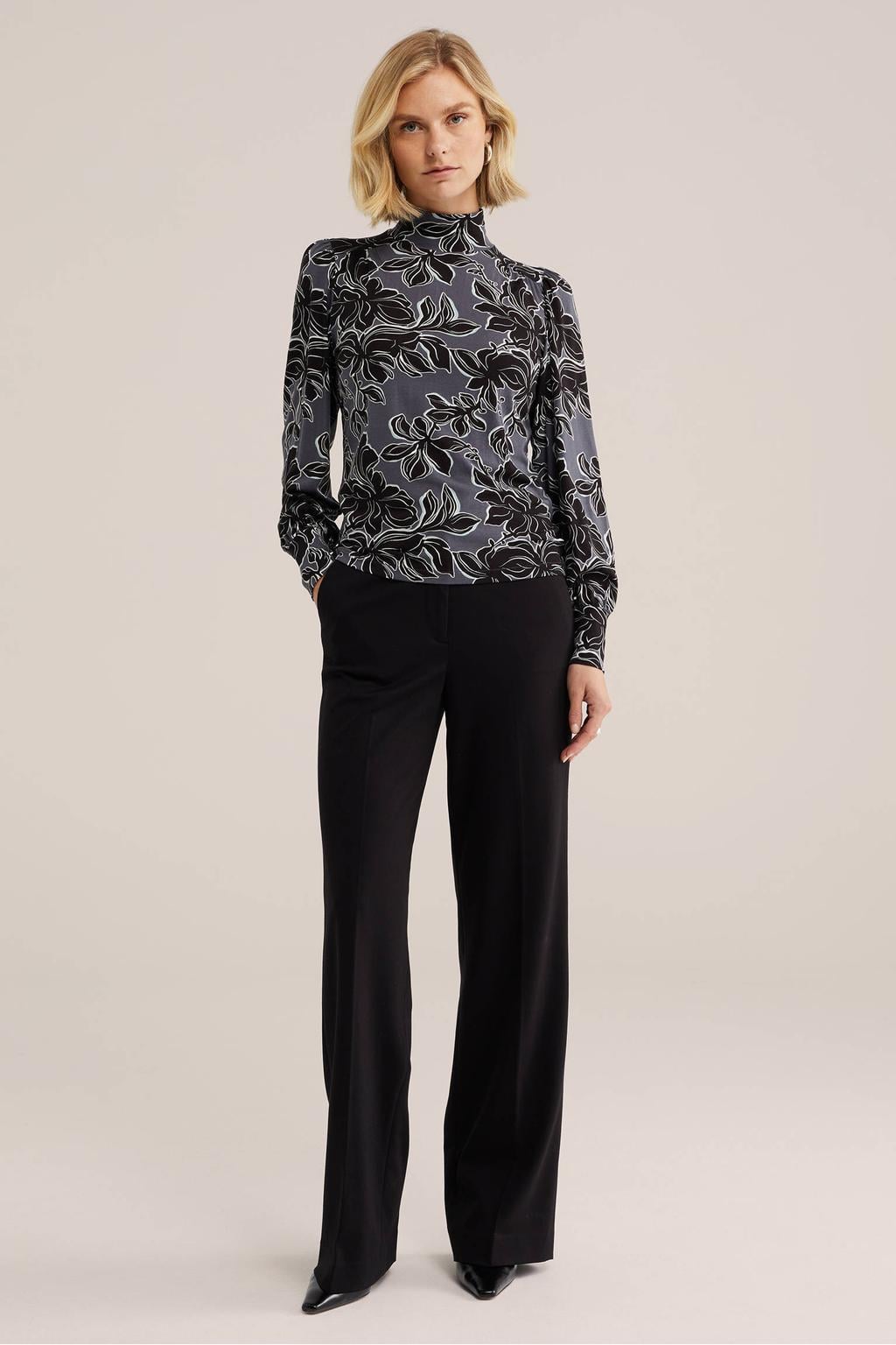 Grijs en zwarte dames WE Fashion top met lange mouwen