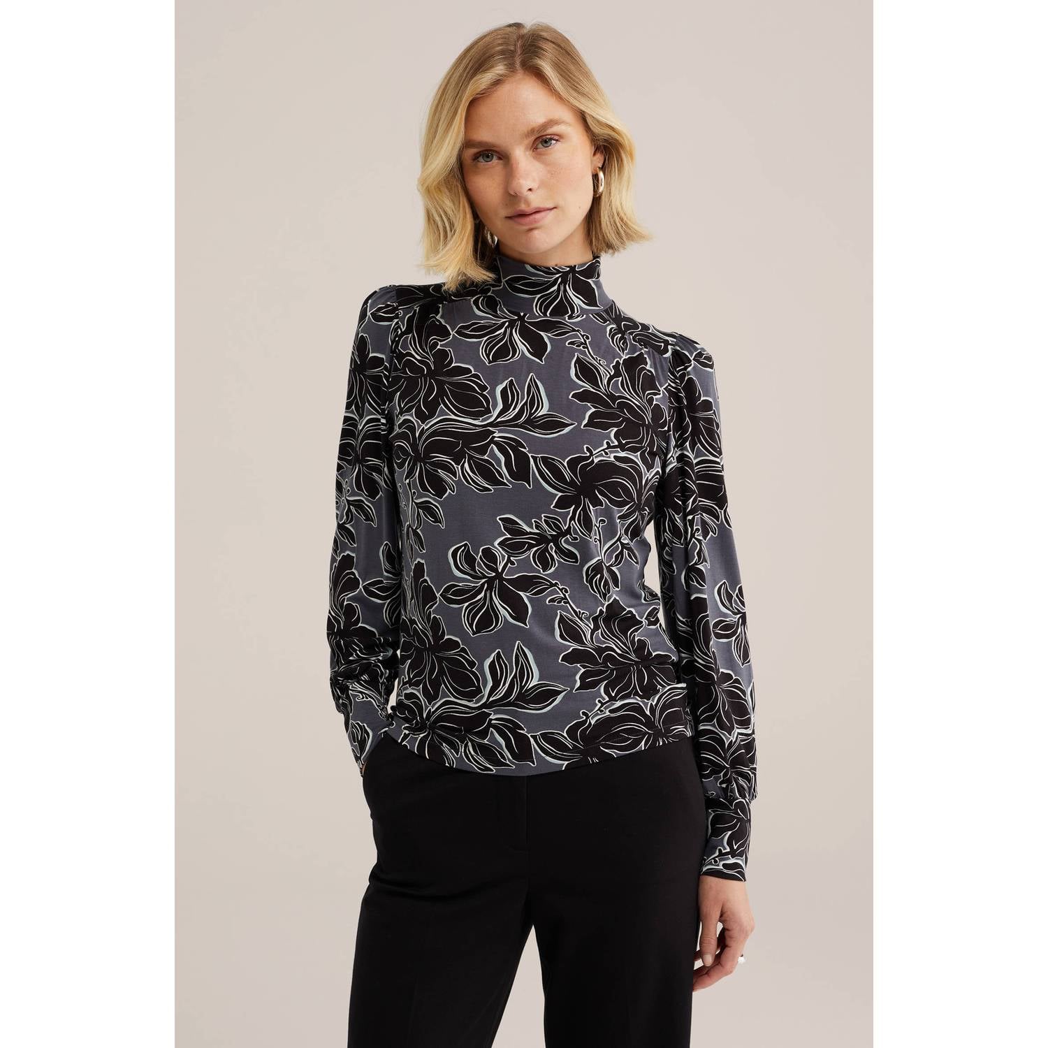 WE Fashion top met print grijs zwart