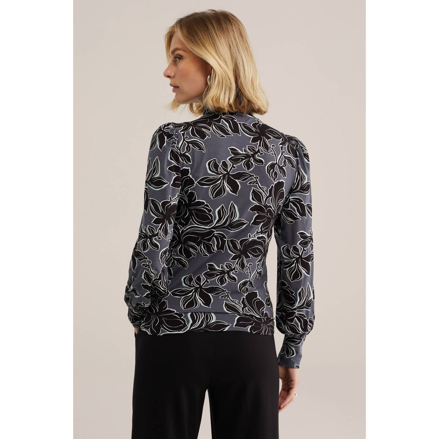 WE Fashion top met print grijs zwart