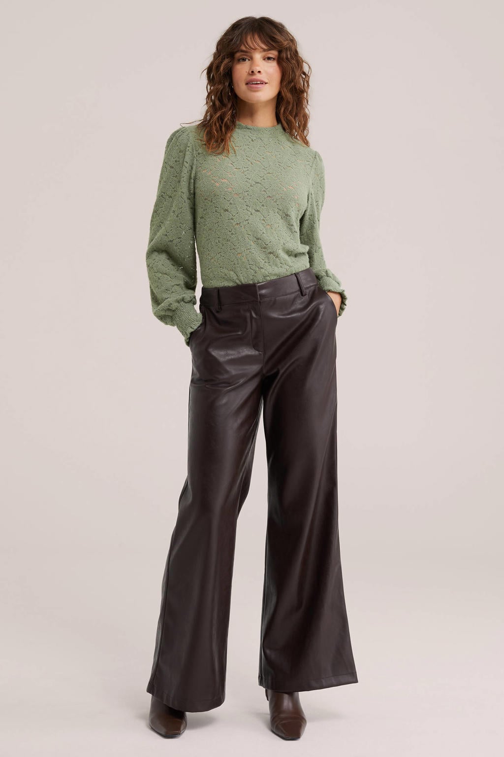 Groene dames WE Fashion top van polyamide met effen en lange mouwen