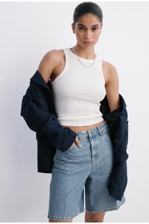 straight leg denim short - mediumblauw denim