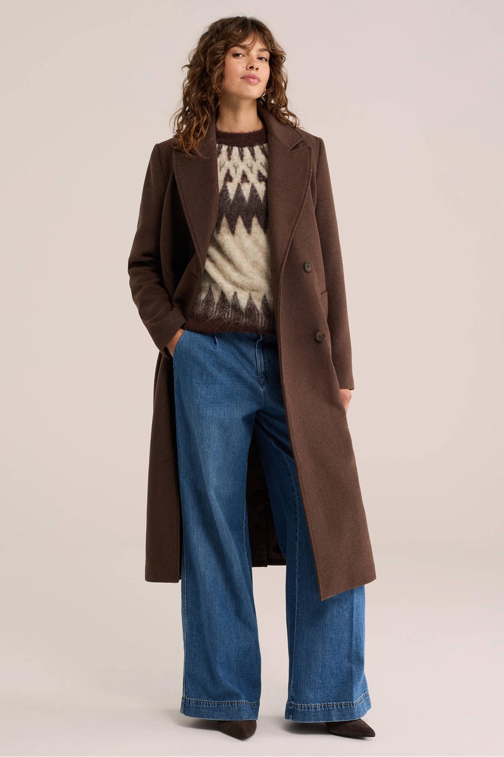 WE Fashion gebreide noorse trui met print en wol - zand/bruin