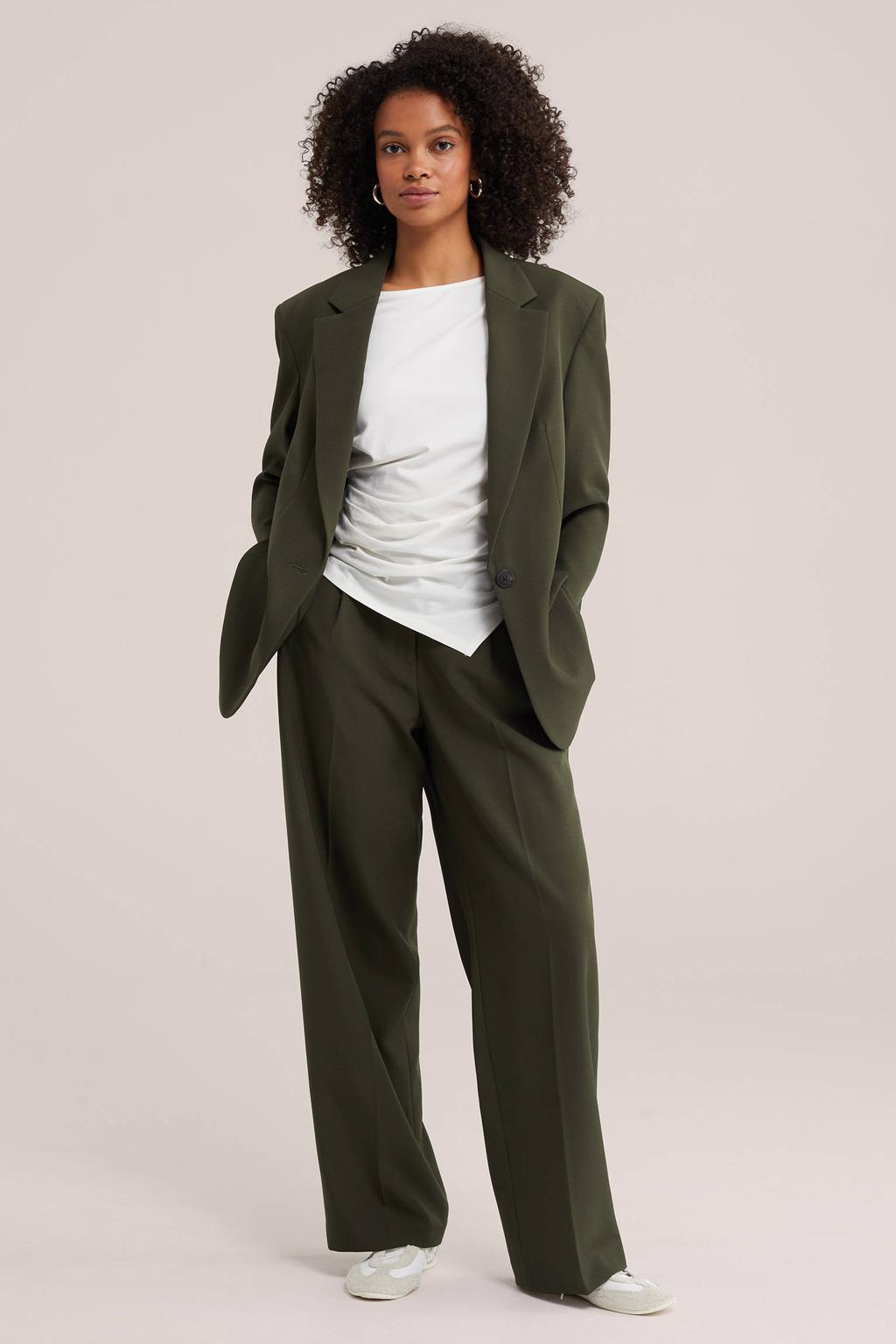 Witte dames WE Fashion asymmetrische top met effen, korte mouwen en ronde hals