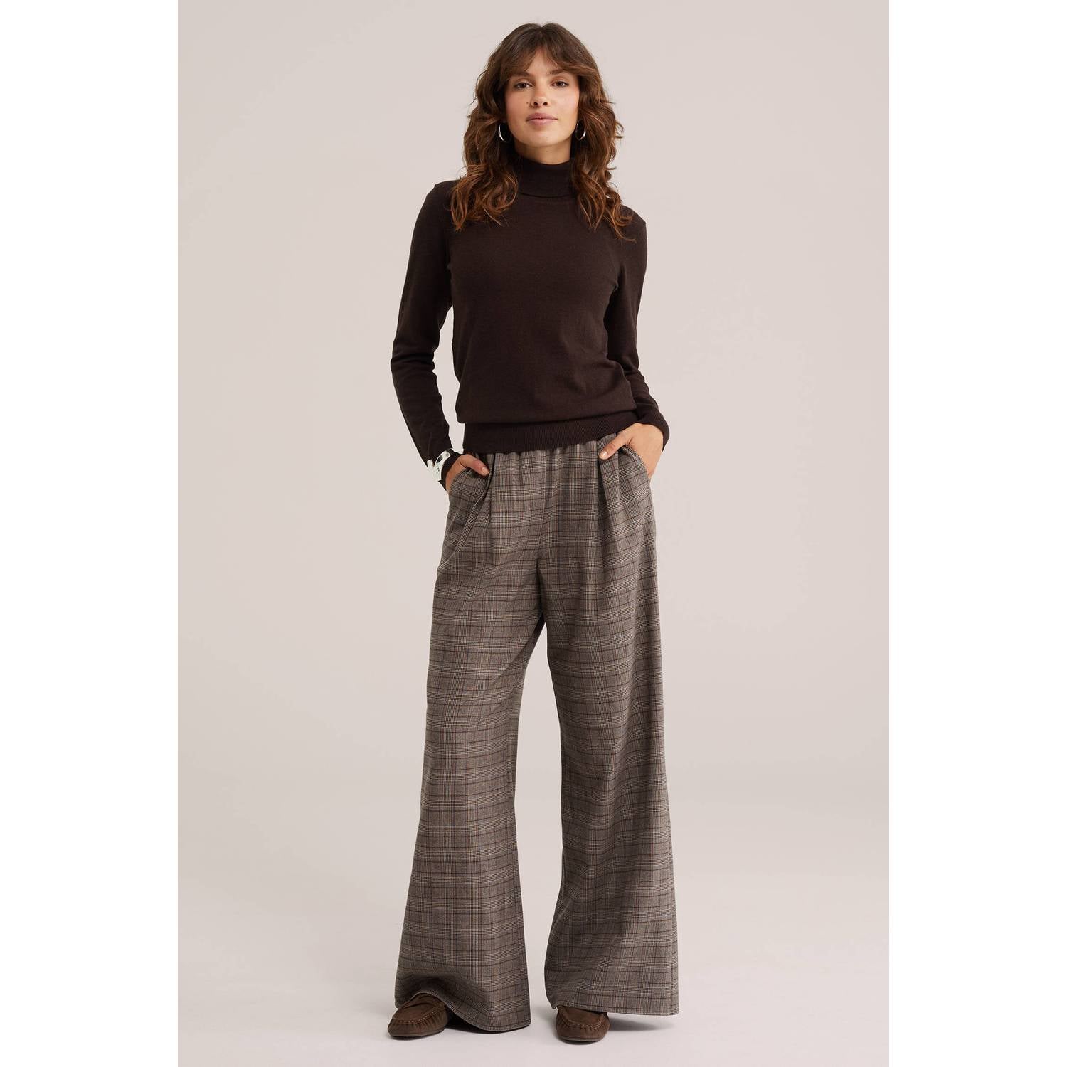 WE Fashion coltrui met wol donkerbruin