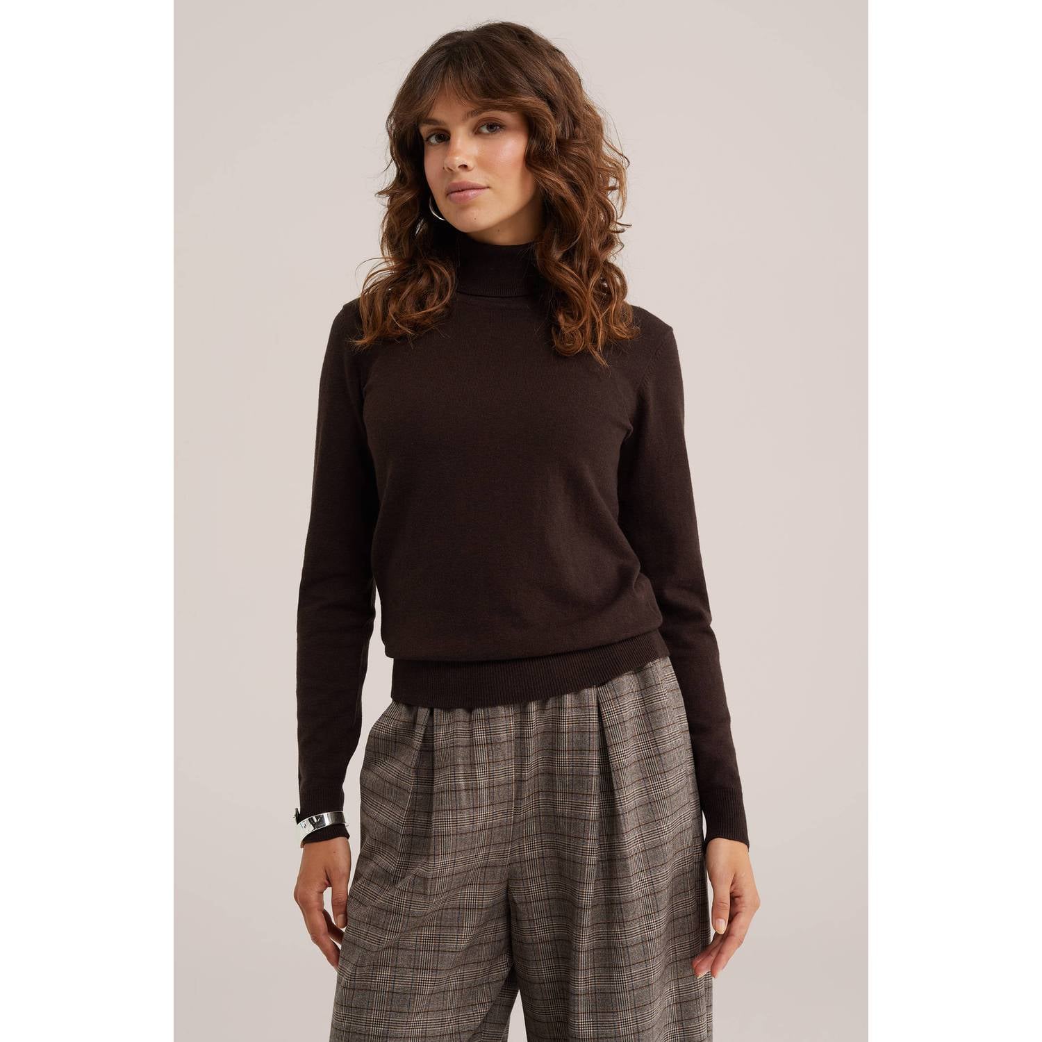 WE Fashion coltrui met wol donkerbruin