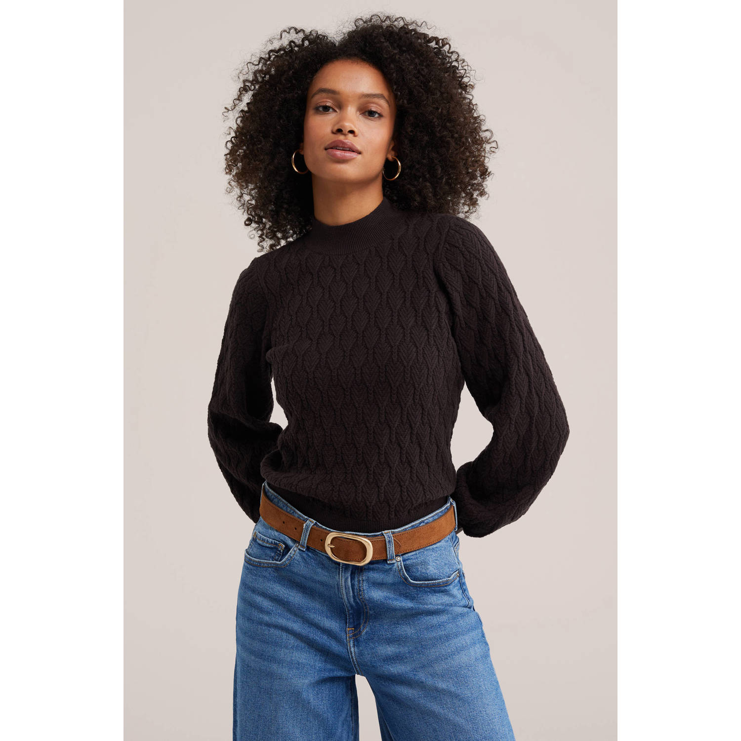 WE Fashion katoenen gebreide trui donkerbruin