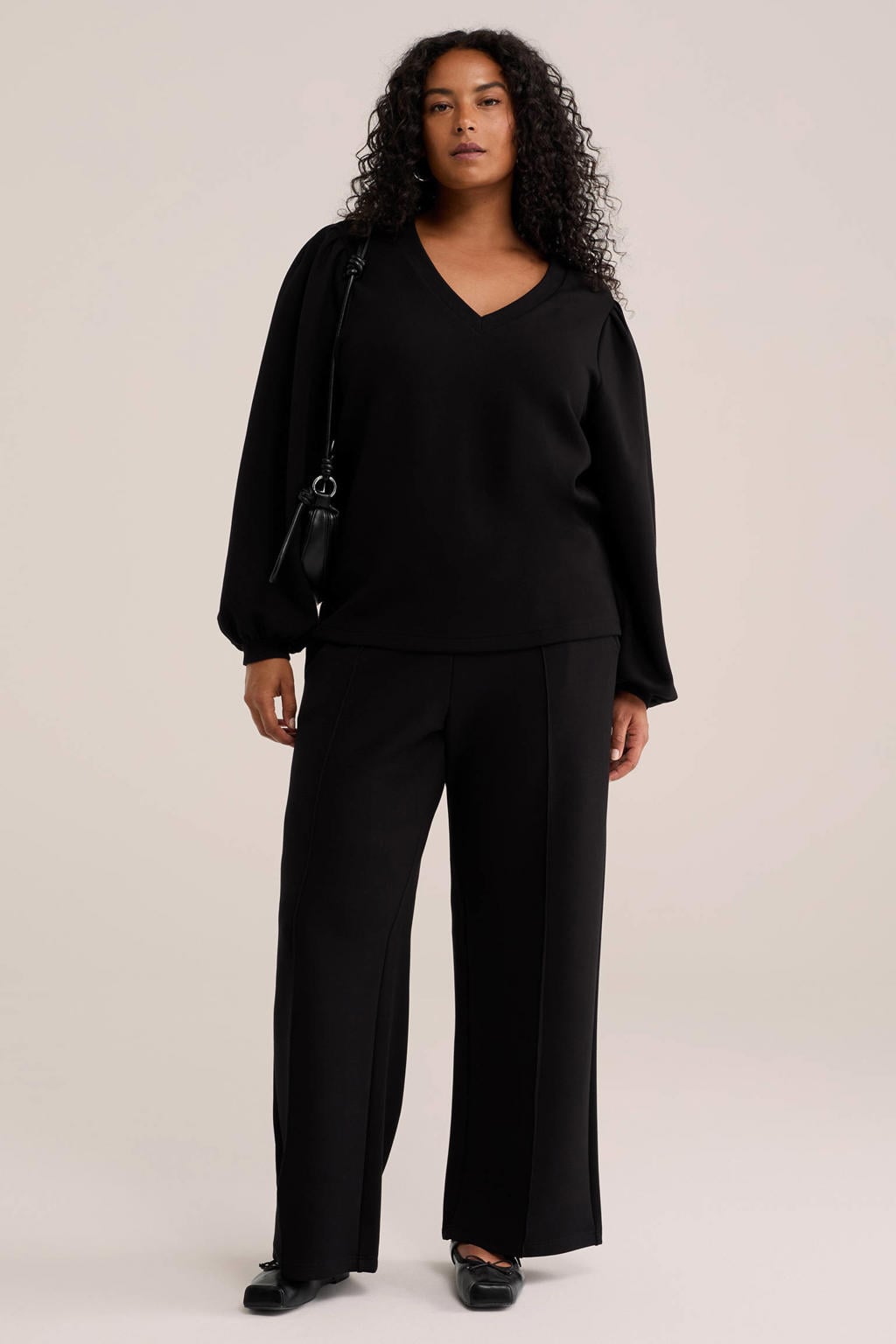 Zwarte dames WE Fashion top Plus Size van viscose met effen en lange mouwen