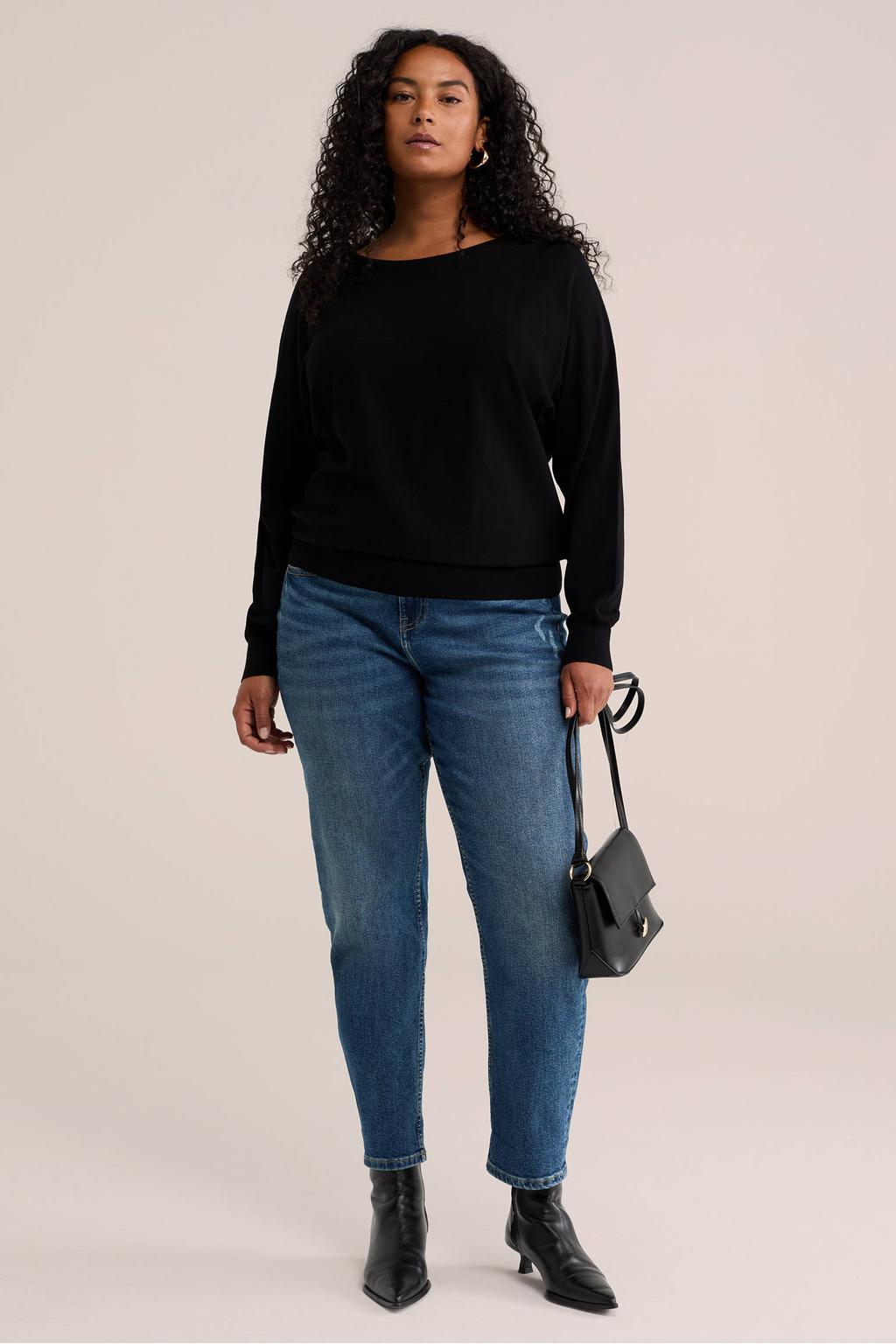 Zwarte dames WE Fashion Curve trui Plus Size van viscose met effen en lange mouwen