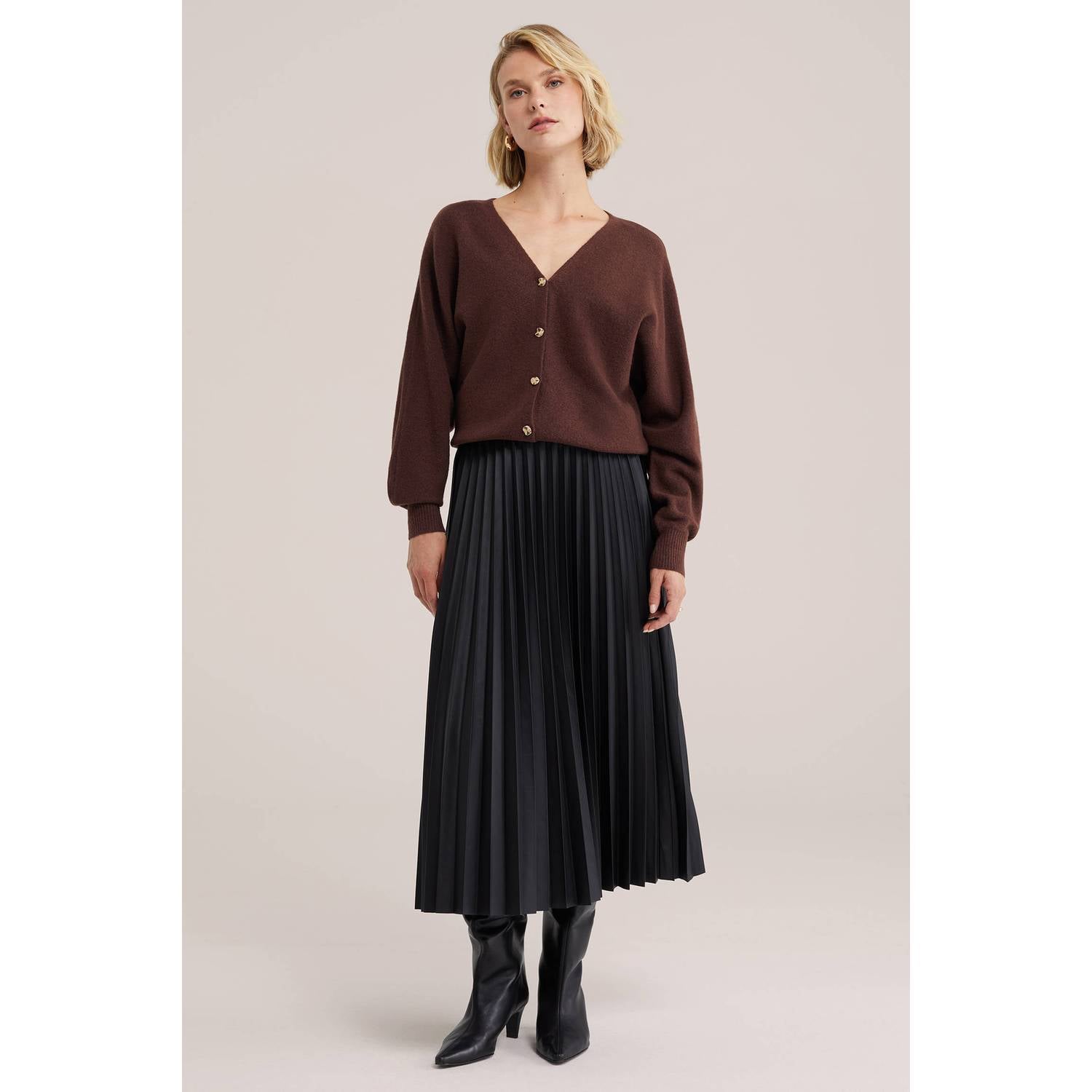 WE Fashion gebreid vest met wol donkerbruin