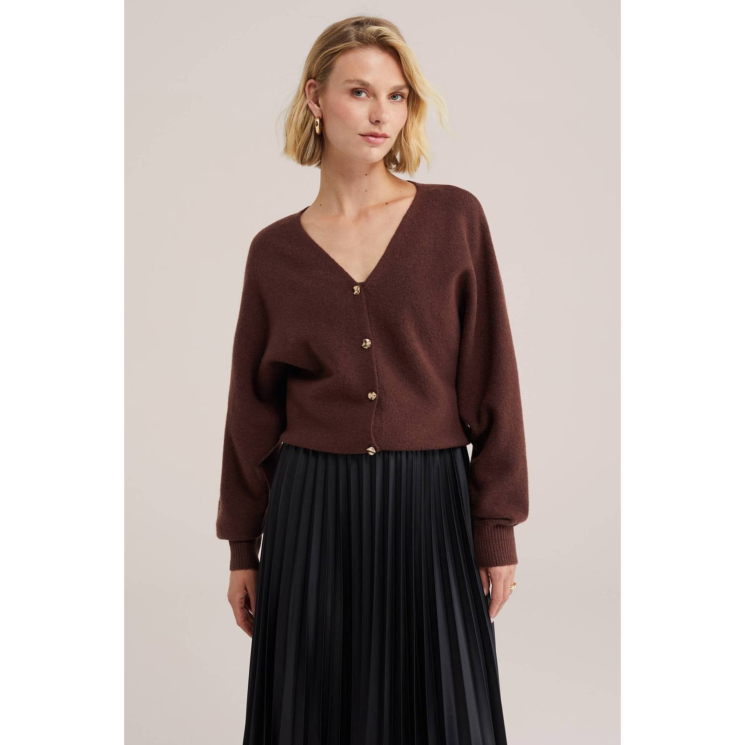 WE Fashion gebreid vest met wol donkerbruin