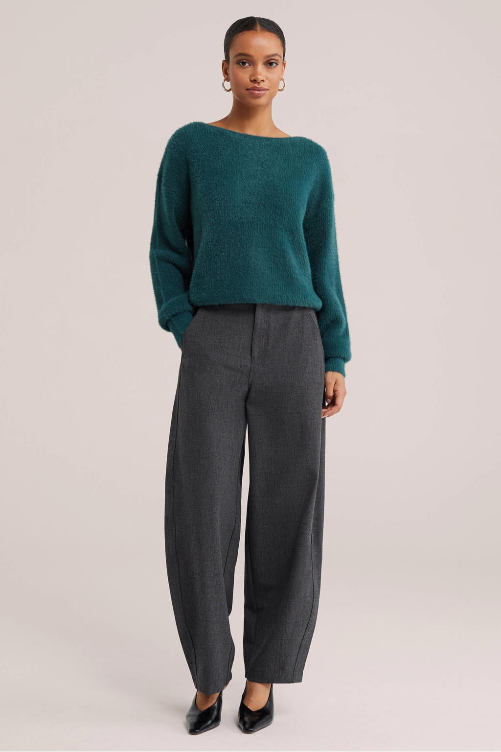 Blauwe dames WE Fashion gebreide trui van polyamide met effen, lange mouwen en boothals