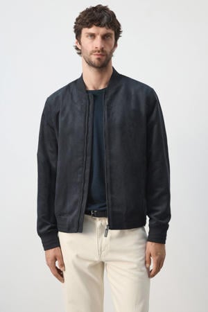 suèdelook imitatieleren jas - donkerblauw