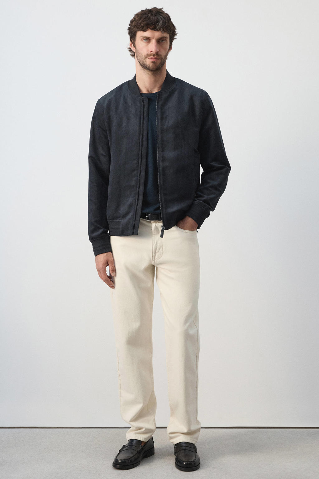 Mango Man suèdelook imitatieleren jas - donkerblauw