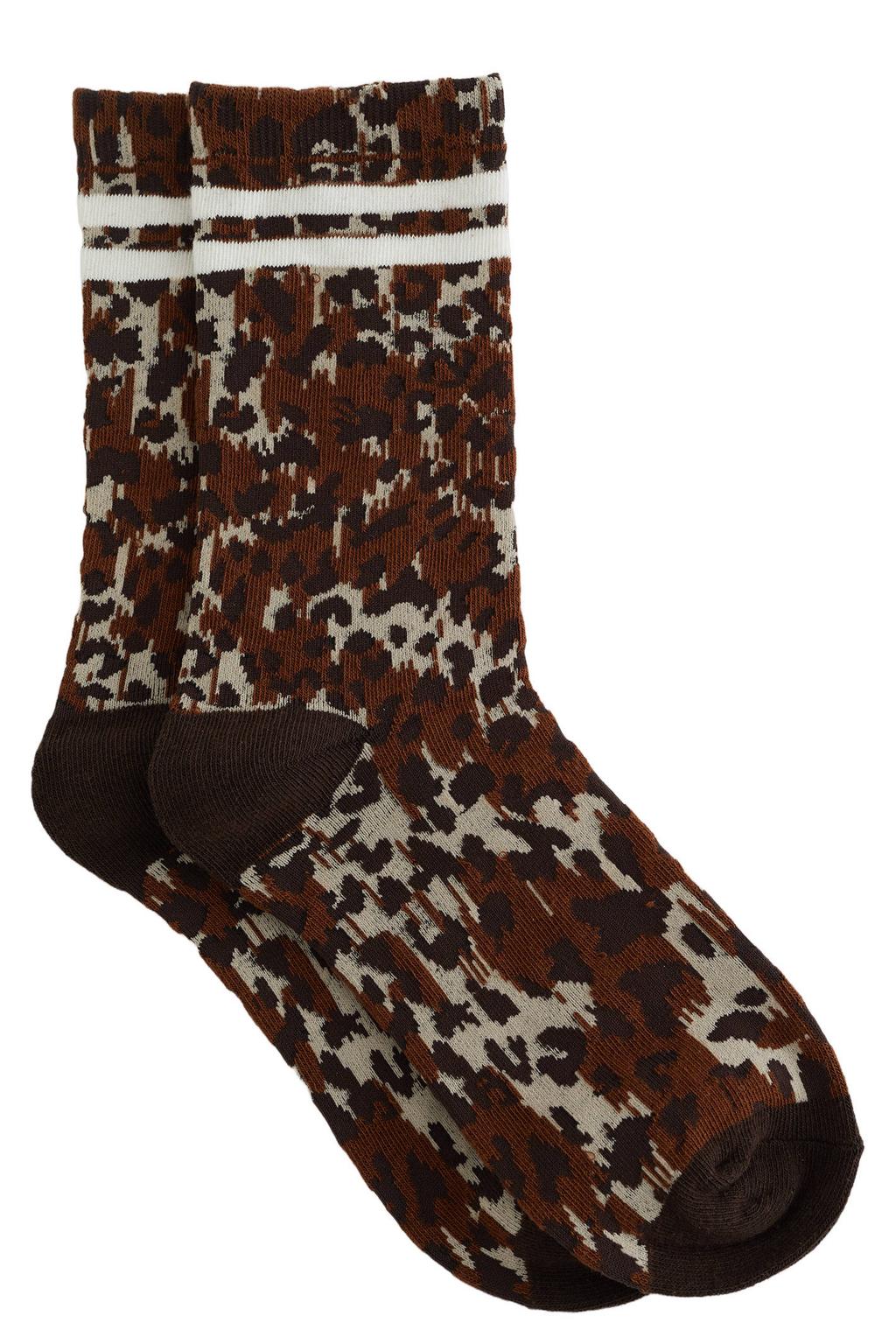 WE Fashion sokken met panterprint donkerbruin