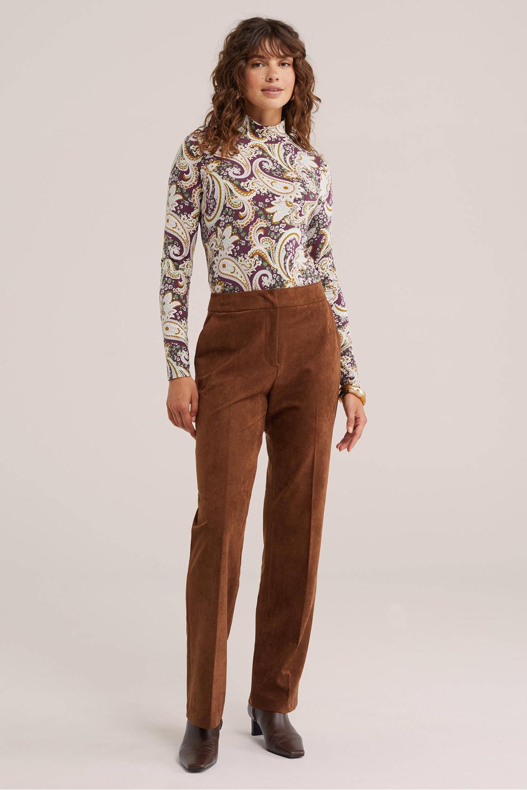 Paars en ecru dames WE Fashion top met lange mouwen