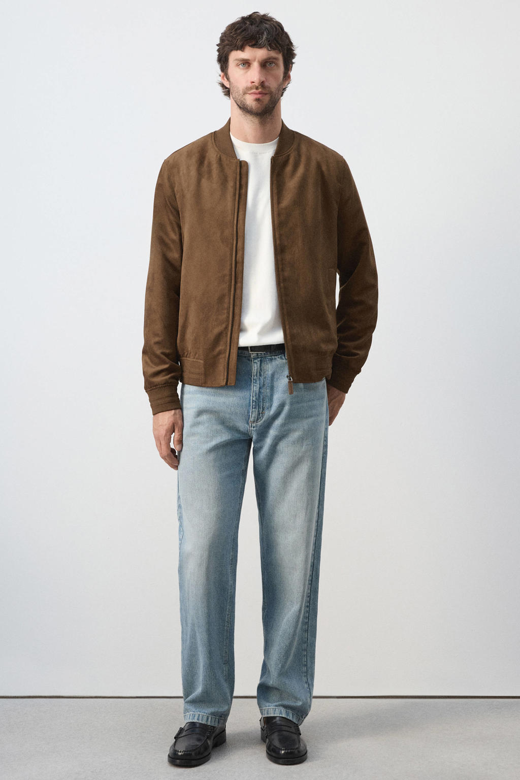 Mango Man suèdelook imitatieleren jas - donkerbruin