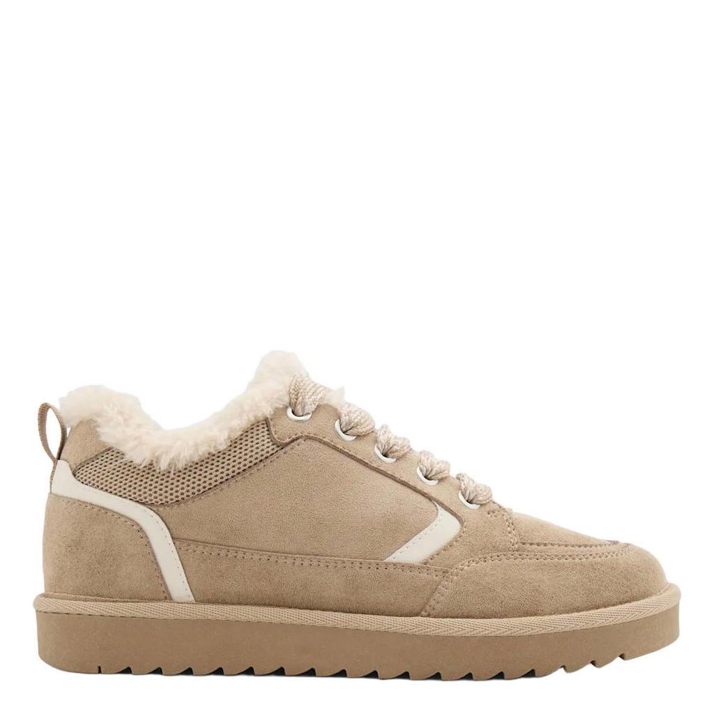 Beige dames Graceland suèdelook sneakers - van rubber/bont/textiel met veters