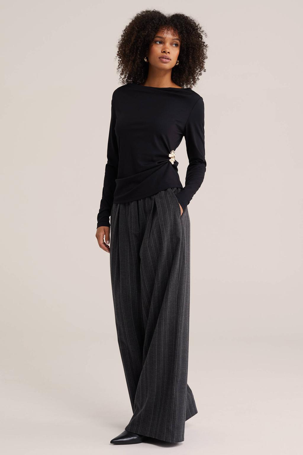 Zwarte dames WE Fashion top van viscose met effen, lange mouwen en boothals
