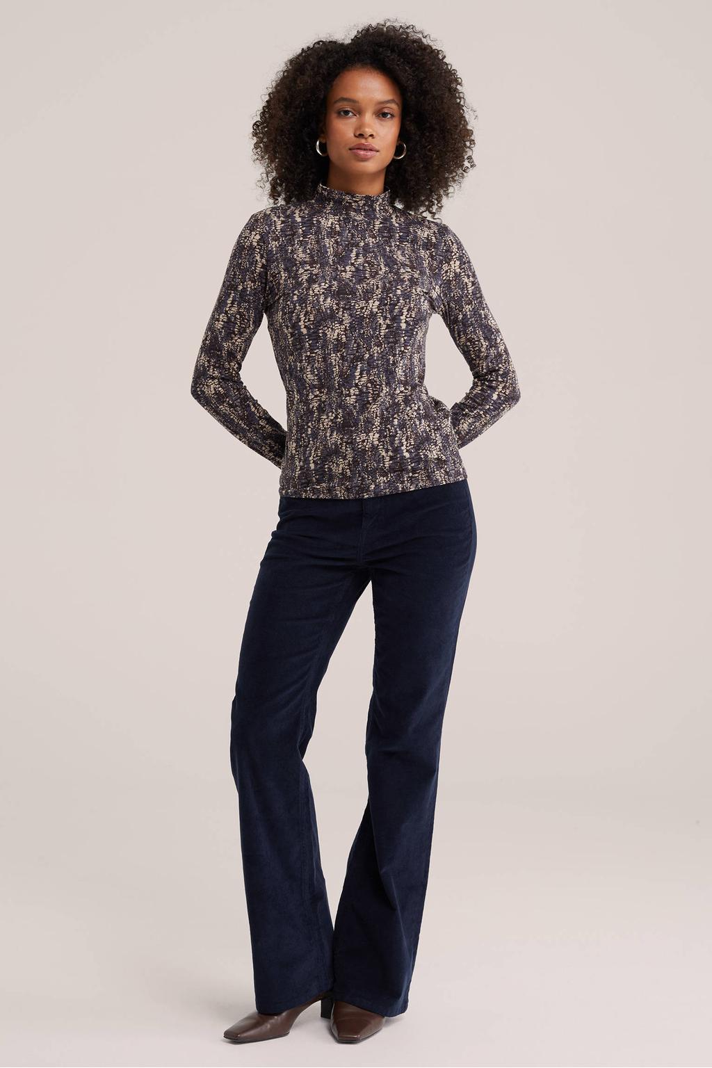 Blauw en ecru dames WE Fashion top met lange mouwen