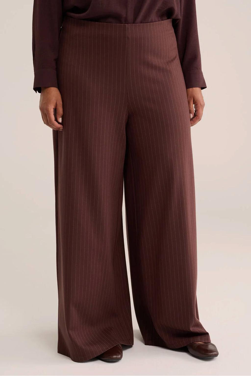 Donkerrode dames WE Fashion Curve wide leg broek van viscose met high waist en strepenprint