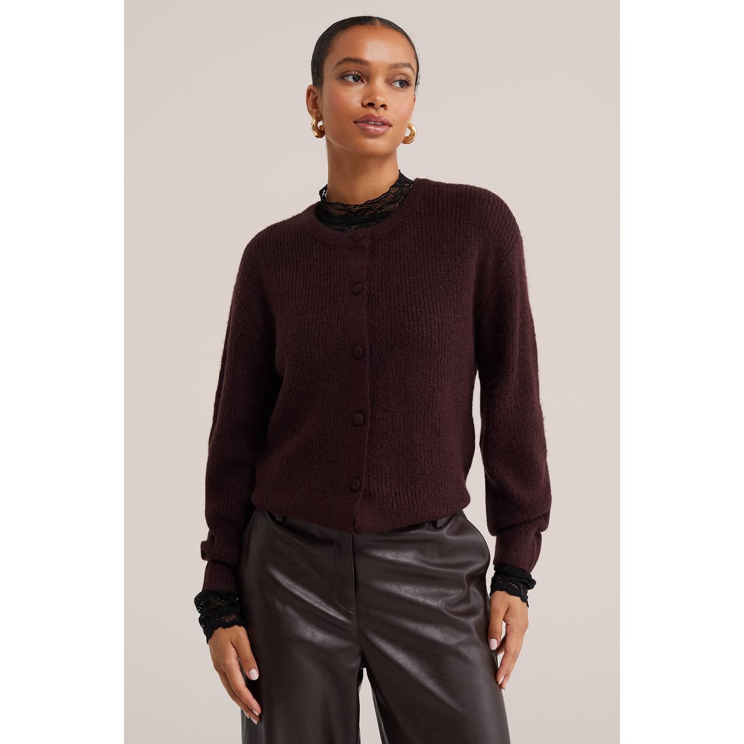 WE Fashion gebreid vest donkerrood