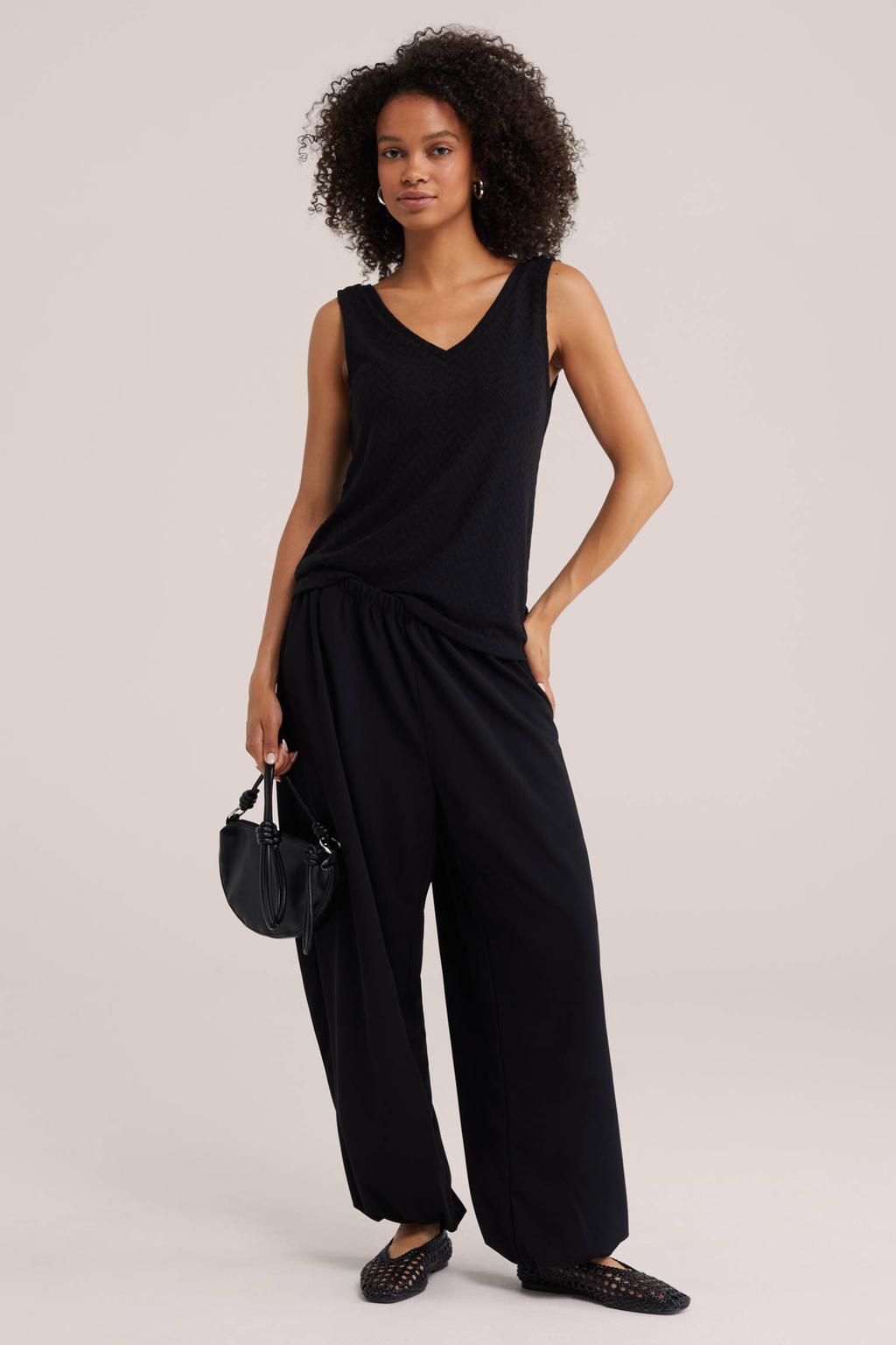 Zwarte dames WE Fashion top van polyester met effen en V-hals