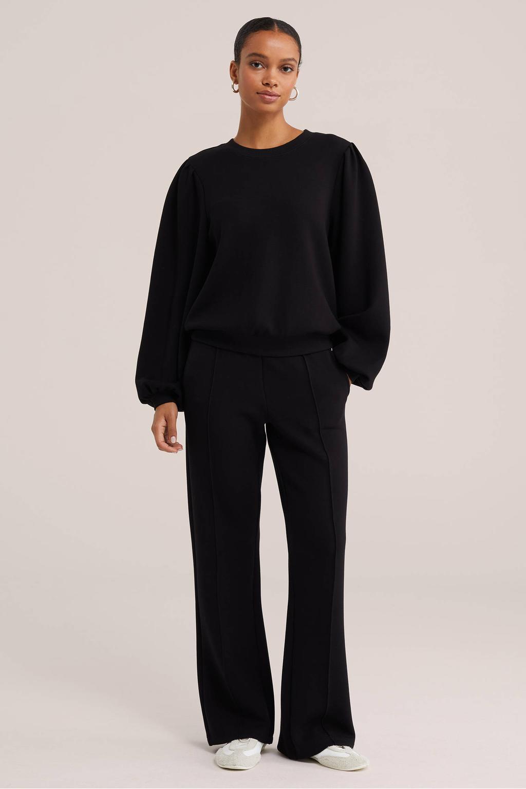 Zwarte dames WE Fashion trui van viscose met effen, lange mouwen en ronde hals