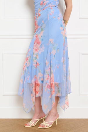 midi gebloemde rok - blauw