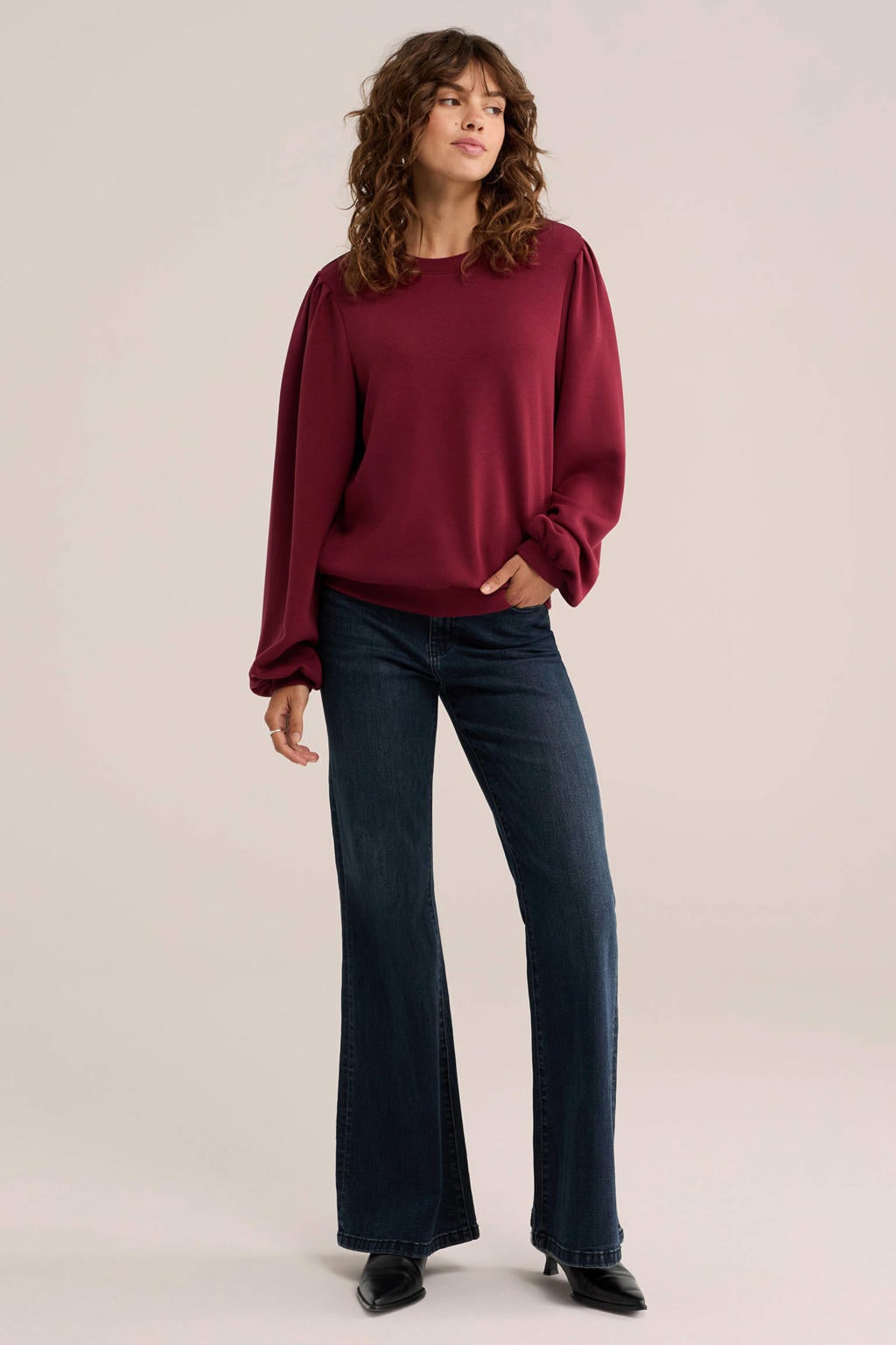 Rode dames WE Fashion trui van viscose met effen, lange mouwen en ronde hals